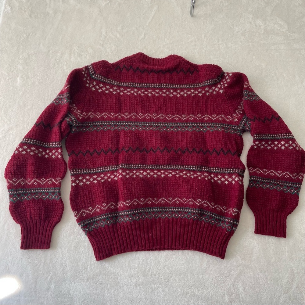 Vintage Van Heusen Fair Isle Wool Blend Sweater Red Nordic Cozy Size L Grandpa - Picture 4 of 8